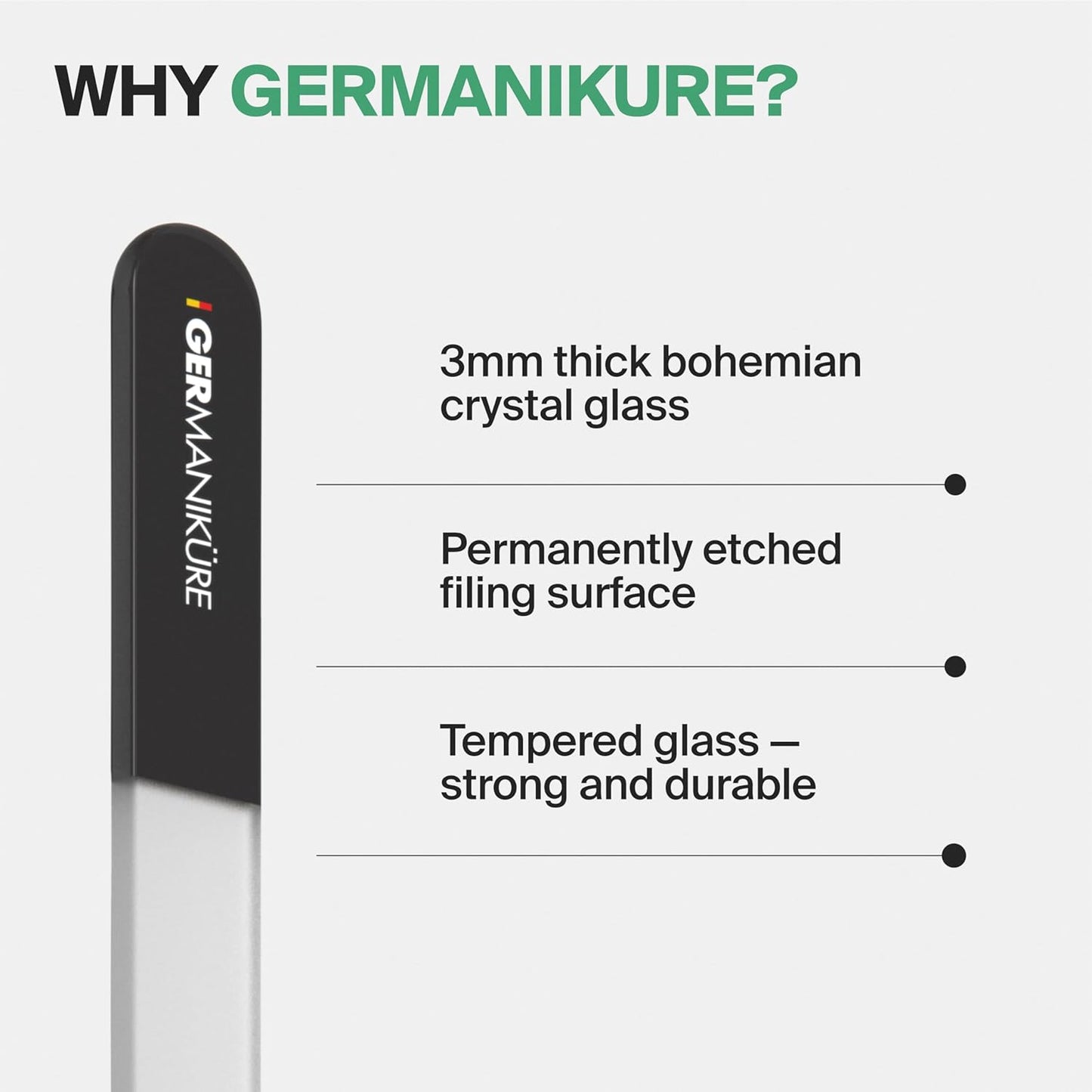 GERMANIKURE 2 Pc Black Glass Nail File Set with Suede Sleeves - Fingernail File & Small Travel Nail File - Professional Manicure & Pedicure Kit for Natural Nails - Ethically Made in Czech Republic
