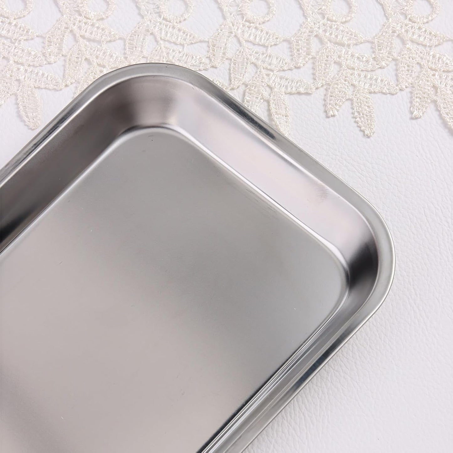 2 Pack Stainless Steel Silver Decorative Tray, Manicure Surgical Tools Placing Dish, Bathroom Vanity Trays for Dresser Counter