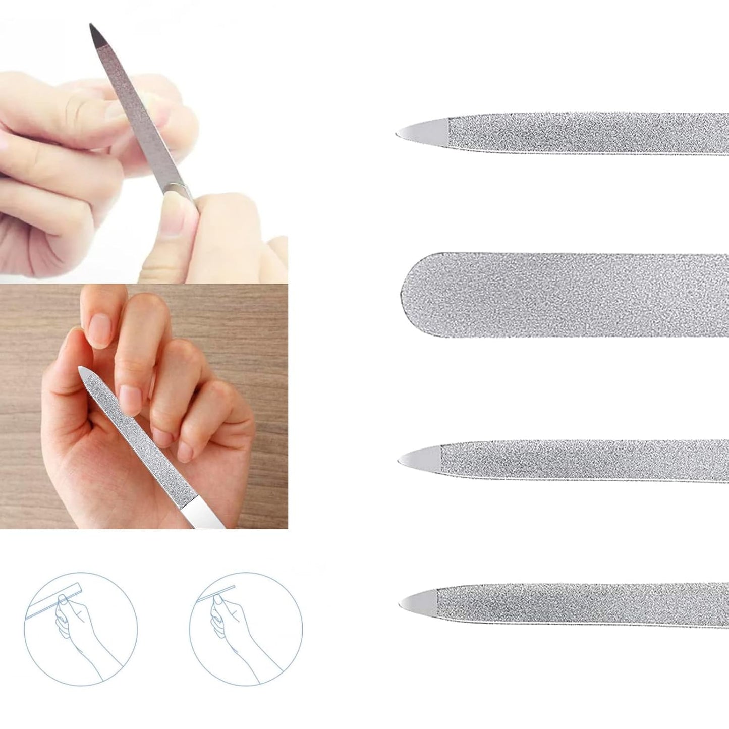 4 PCS Diamond Nail File Double Sided Metal Fingernail Manicure Files for Polish Nail, Removes Nail Ridges