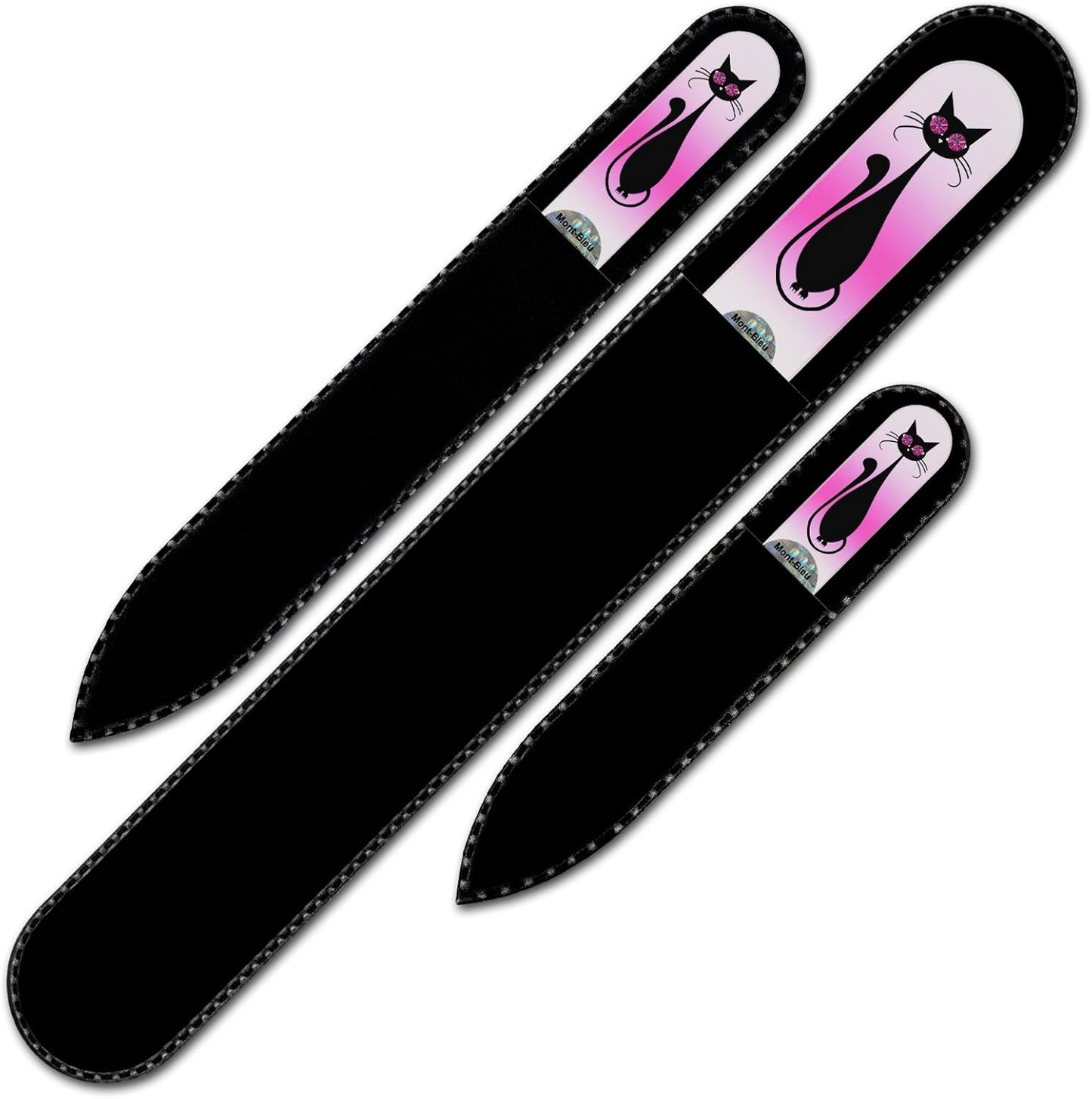 Mont Bleu Set of 3 Cats Crystal Nail Files hand decorated with crystals - Handmade - Czech Tempered Glass