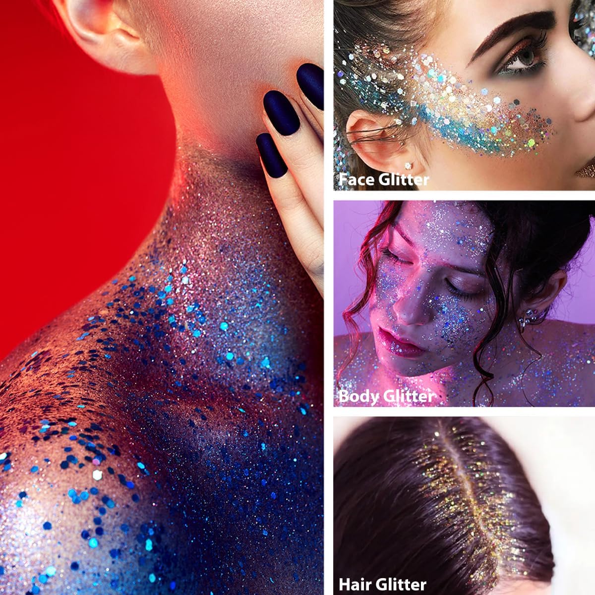 Mysense Blue Body Glitter Stick,Face Hair Glitter Makeup,Sparkling Mermaid Sequins Chunky Glitter Face Paint,Singer Concert Outfit Festival Rave Accessories for Women and Kids