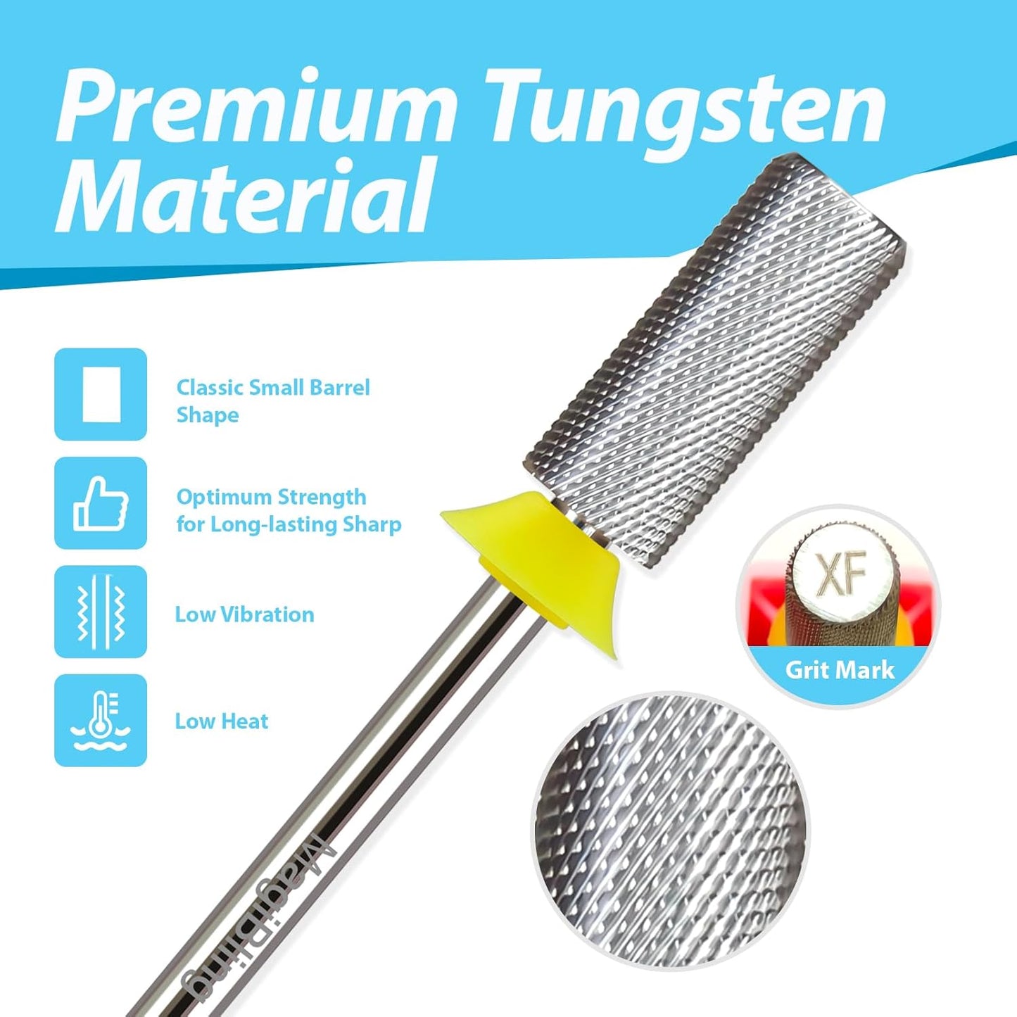 Professional Small Barrel Nail Drill Bits Flat Top, 3/32'' Safety Tungsten Carbide Bits, Two-Way Rotation, Soft and Hard Gel Removal Polishing, Tech and Beginner Bits, Extra Fine.