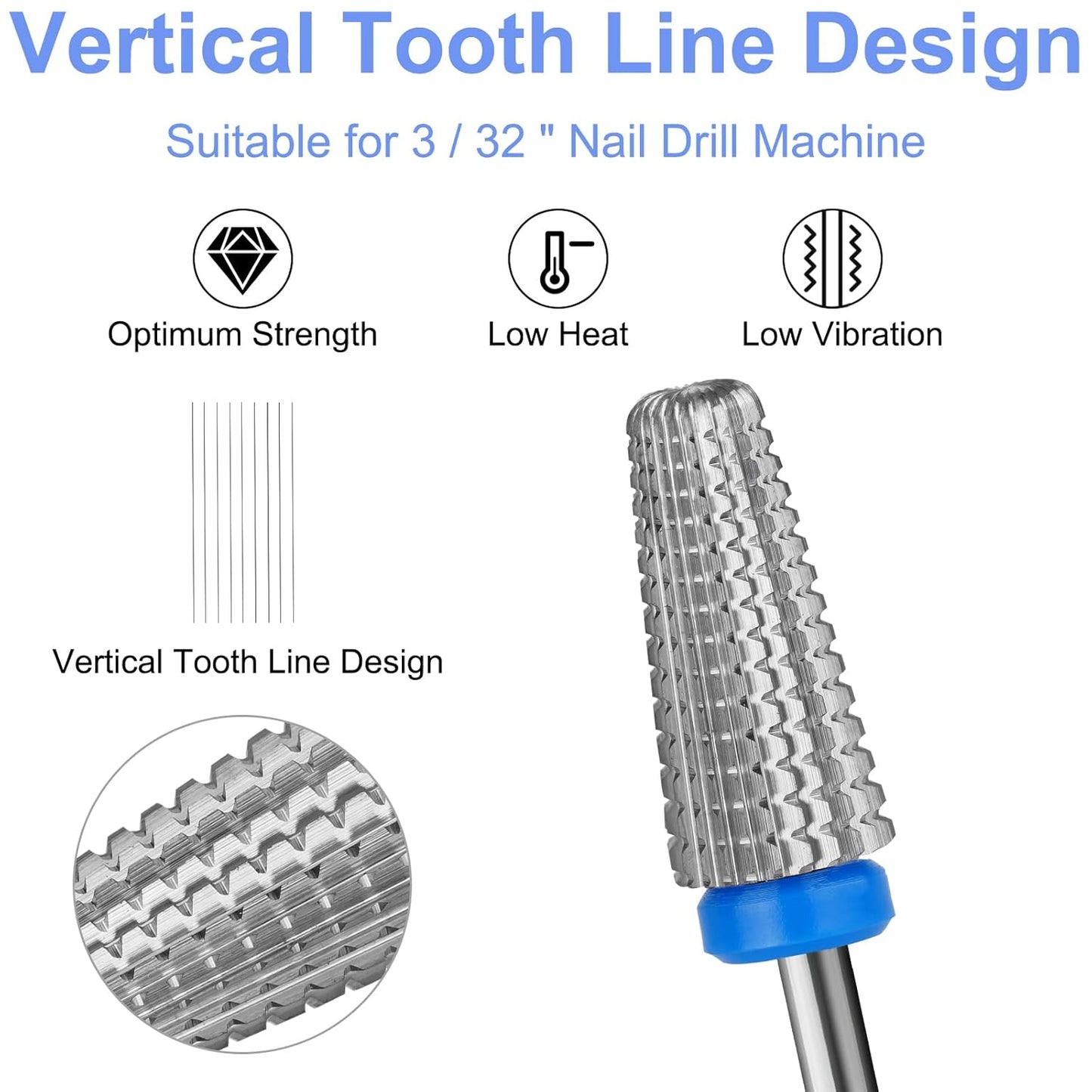 5 in 1 Nail Drill Bits 3/32" Carbide Tungsten Bit Suitable for Manicure Pedicure Cuticle Gel Polishing Fast remove Acrylic or Hard Gel Technicians Bits (Medium - M, Silver)