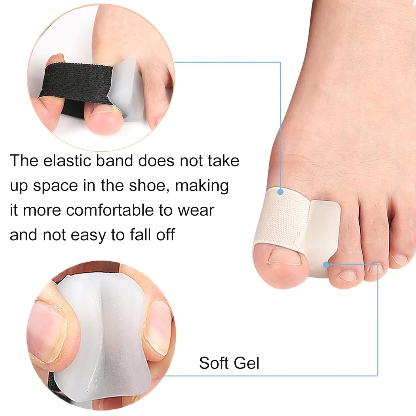 8 Pack Big Toe Spacers Toe Separators for Women Men, Sweat-Absorbent Elasticated Strap Designed and Non-Slip Toe Separators That Do Not Come Off Easily for Overlapping Toes Bunion Correct Toes