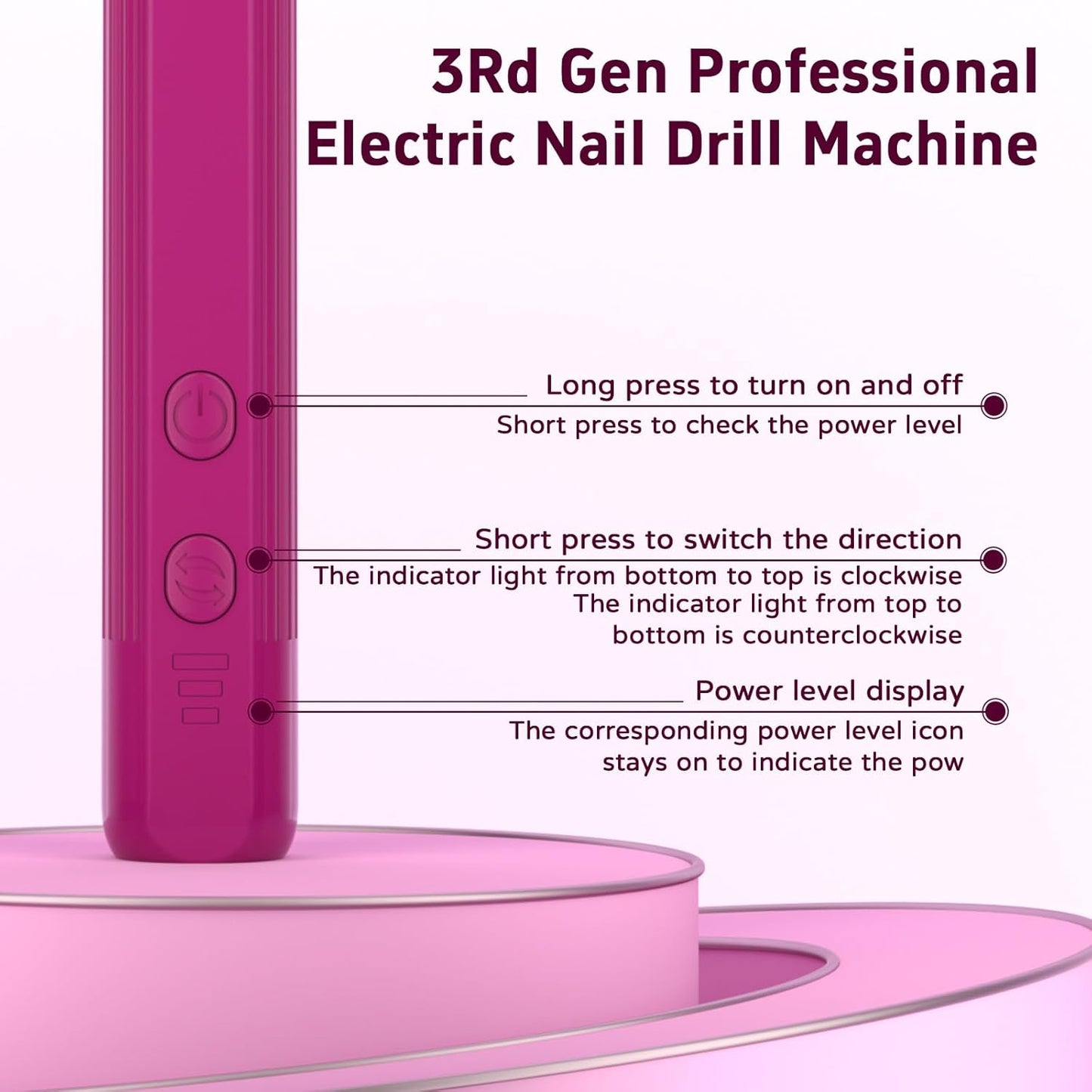 Professional Nail Drill Set, 2,0000 RPM Electric Nail File with 12 Grinding Head & 100Pcs Sanding Bands for Acrylic Gel Nails, Manicure and Polishing (Wine Red)