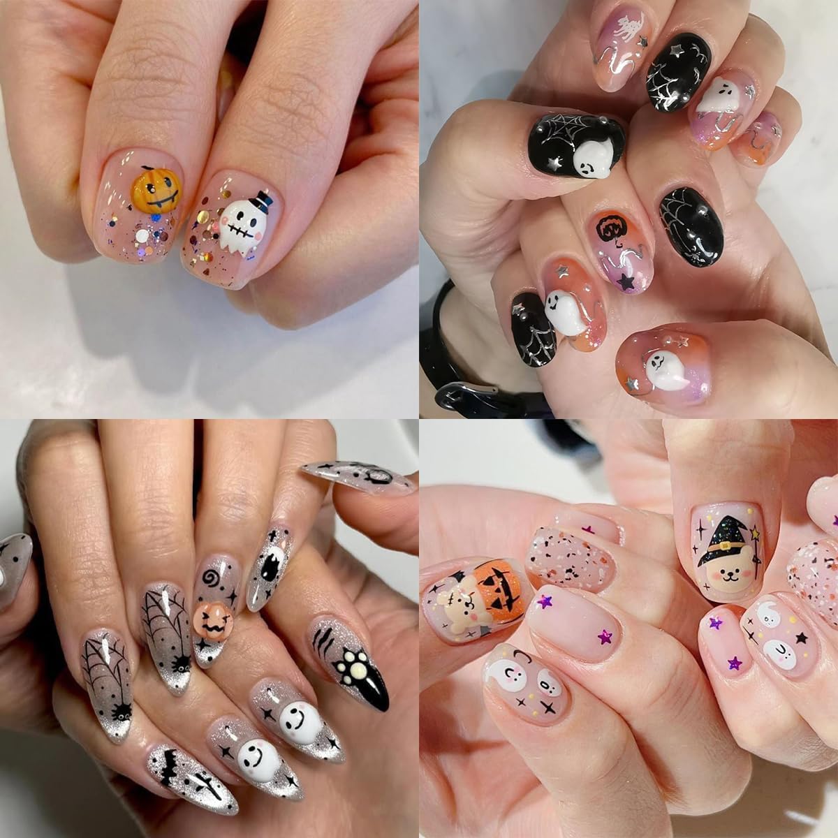 3 Sheets Halloween Nail Stickers for Nail Art, 5D Embossed Halloween Nail Art Stickers Cute Cat Ghost Nails Decals Self-Adhesive Gold Pumpkin Spider Web Nails Supplies for Women DIY Manicure Decor