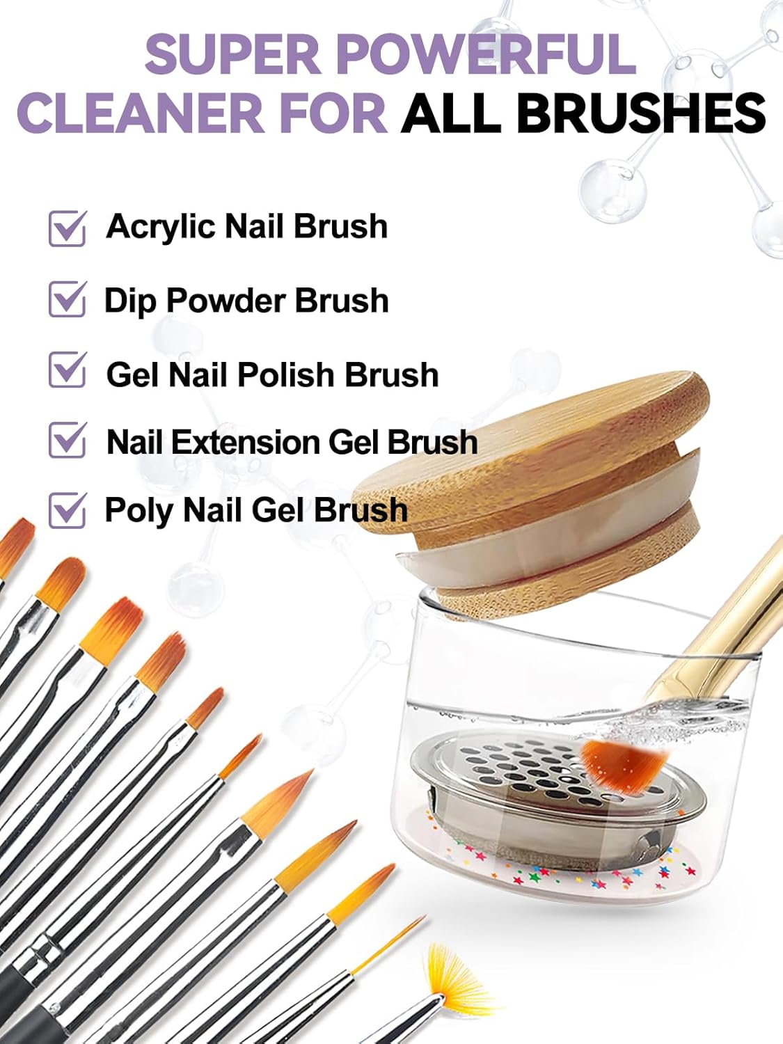 TOROKOM Acrylic Nail Brush Cleaner, 4 OZ Acrylic Brush Cleaner Nail Brush Cleaner Conditioner with Dappen Dish and Scrub Brush for Quickly Clean Gel Polish, Nail Extension Gel, Acrylic Nails Brush