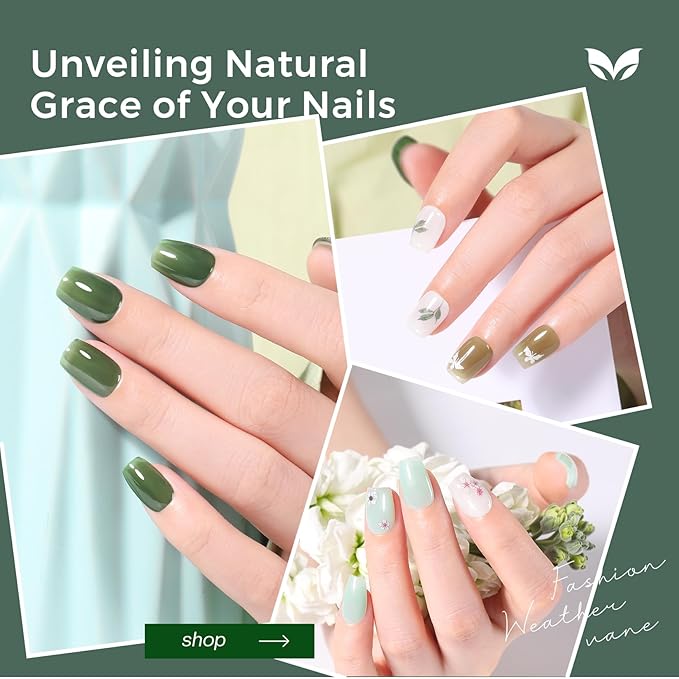 Jelly Green Nail Polish Set: Sheer Glass Fingernail Polish Kit Quick Air Dry 6 Colors Nail Polish Pack Milky White Regular Mini Finger Toe DIY Art Salon Gift for Women