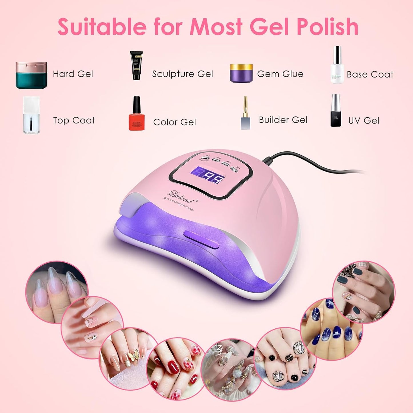 UV Gel Nail Lamp,150W UV Nail Dryer LED Light for Gel Polish-4 Timers Professional Nail Art Accessories,Curing Toe Nails