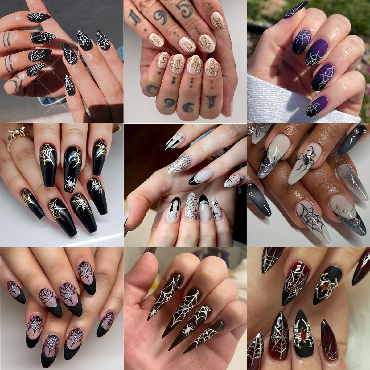 5 Sheets Halloween Nail Art Stickers Decals 3D Self-Adhesive Spider Web Nail Decals Black White Gold Silver Laser Spider Web Nails Stickers Gothic Nails Supplies for Women Halloween Party Nails Decor
