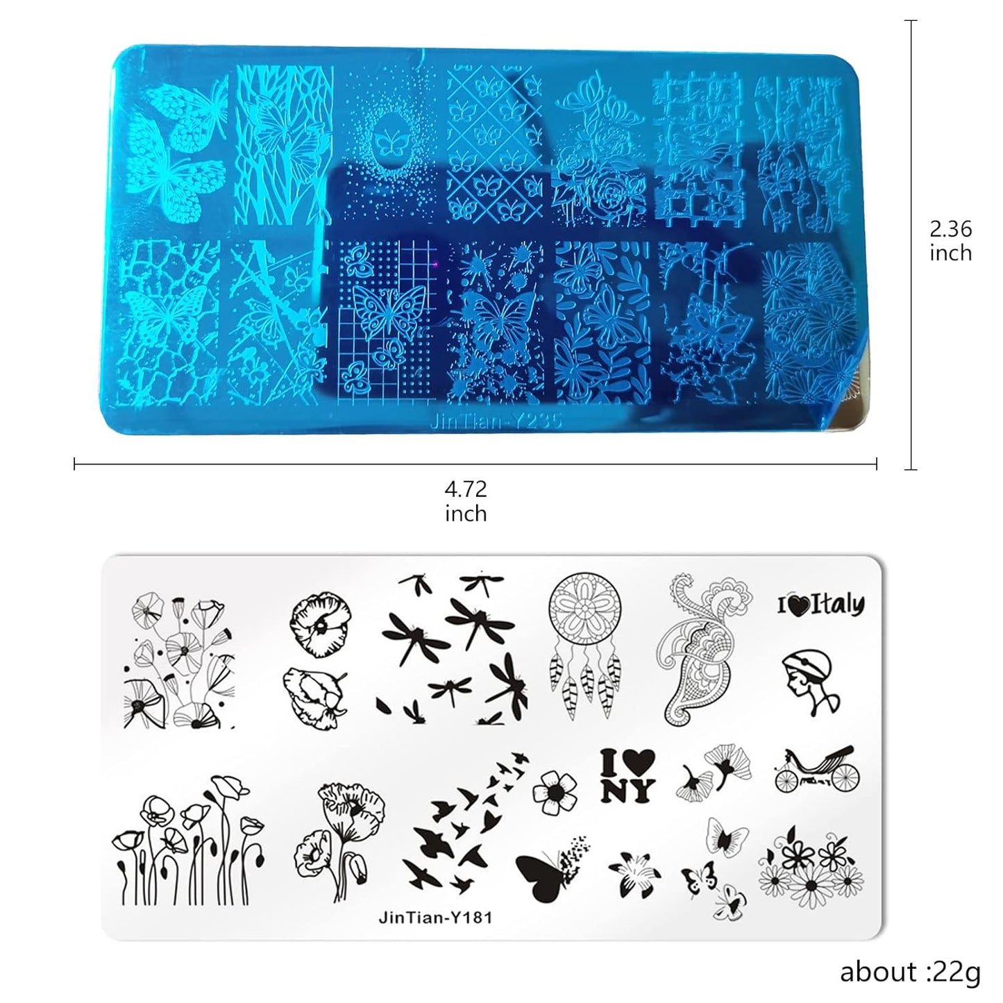LoveOurHome Nail Stamping Plate Kit Flower Butterfly Lace Animal Fingernails Template Stencil Stamps Plate Silicone Stamper Scraper Manicure Design Tools Set (Butterfly)