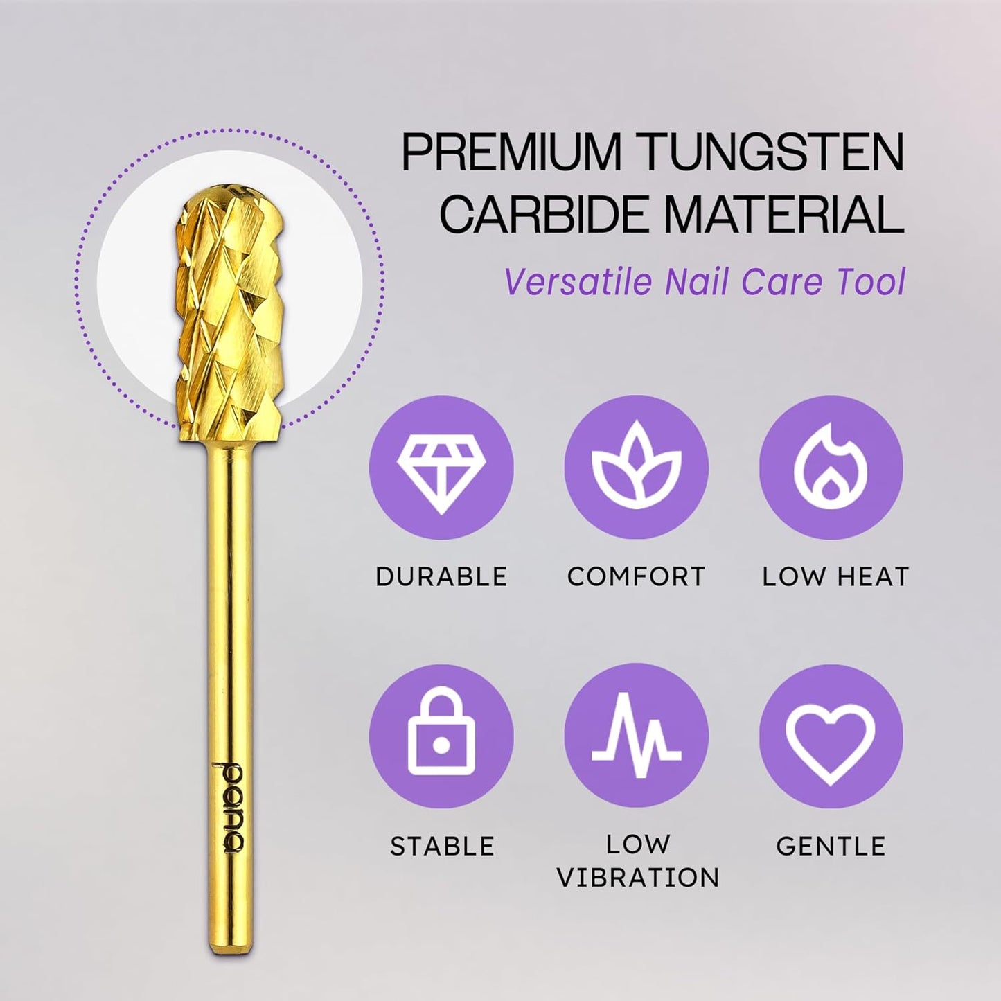 PANA Smooth Top Small Barrel 3/32" Shank Size - (Gold, 5X Coarse Grit) - Fast remove Acrylic or Hard Gel Nail Drill Bit for Manicure Pedicure Salon Professional or Beginner