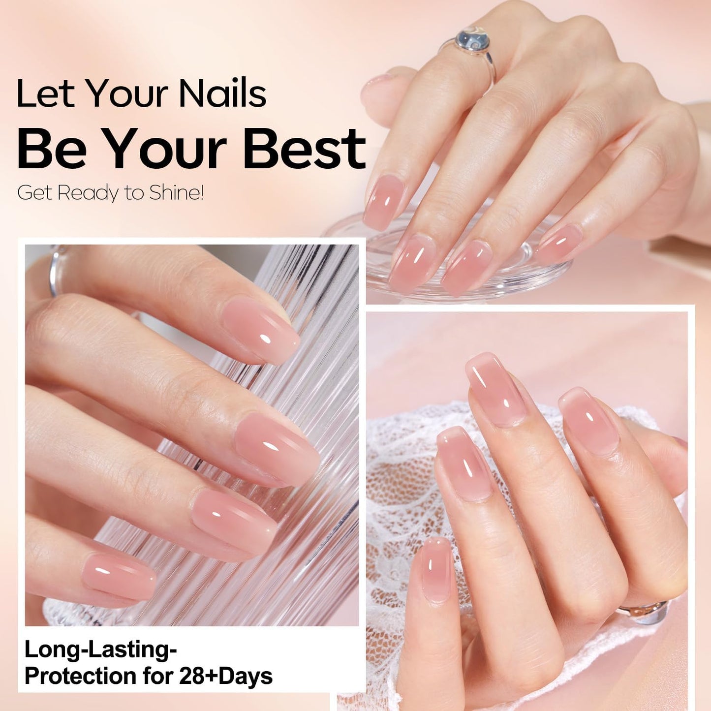 modelones Gel Nail Polish Set 2 Pcs 15ml Jelly Nude Pink and Milky White Gel Polish, French Manicure Base Gel Bubble Bath UV Soak Off Nail Gel for Nail Art, DIY Home or Salon