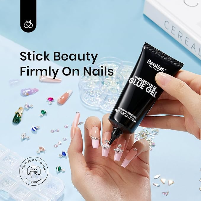Beetles Rhinestone Glue for Nails, Gel Nail Glue for Nail Charms Decoration Super Strong Bling Gem for Nail Art Jewels Crystals Beads Diamonds 3D Beauty Gift