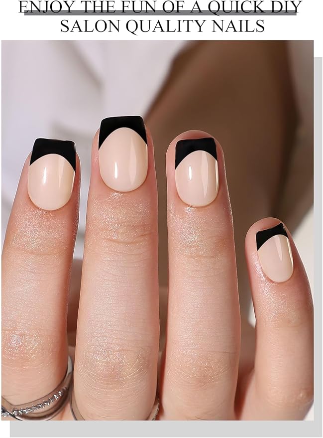 EBANKU 20Pcs Semi-Cured Gel Nail Strips for Women, Girl， Black Deep French Nail Sticker, Lasting Waterproof Full Wraps Stickers for Salon Manicures, Perfect with File and Stick