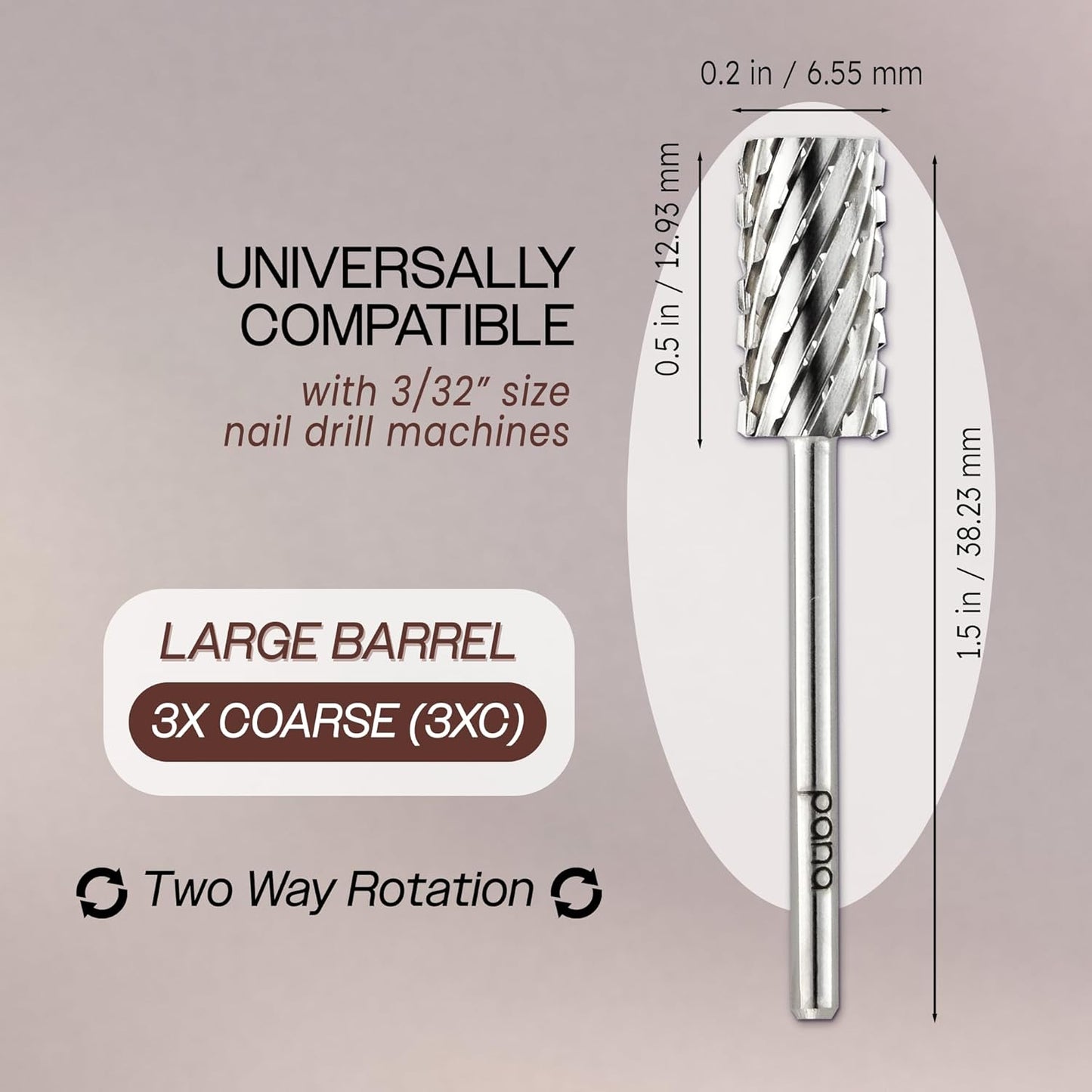 PANA Professional 3/32" Shank Size - Flat Top Large Barrel Silver Carbide Bit 3X Coarse Grit - Nail Drill Bit for Dremel Machine