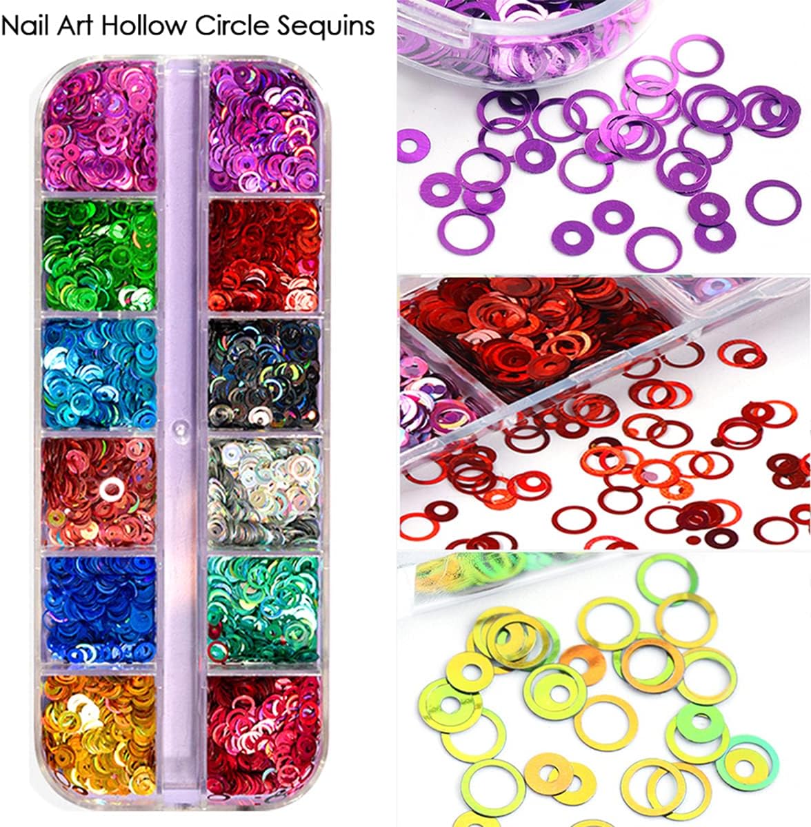 12 Colors Laser Circle Nail Glitter Sequins 3D Nail Art Decor Holographic Round Shape Flakes Nail Shiny Design Acrylic Nails Supplies Women Girls Manicure Nail Charms Decor DIY Crafts Decorations