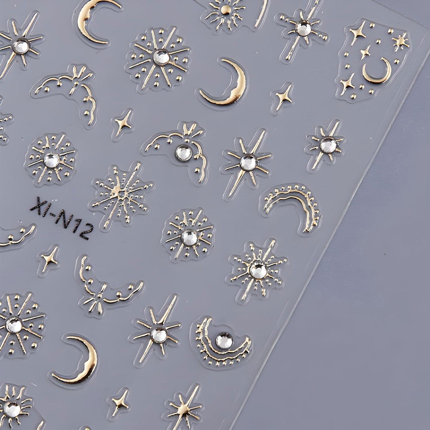 Gold Star Nail Art Stickers Decals Moon Nail Decals 5D Embossed Glitter Rhinestones Nails Design Stickers Gold Nails Supplies for Women Nail Art Decorations