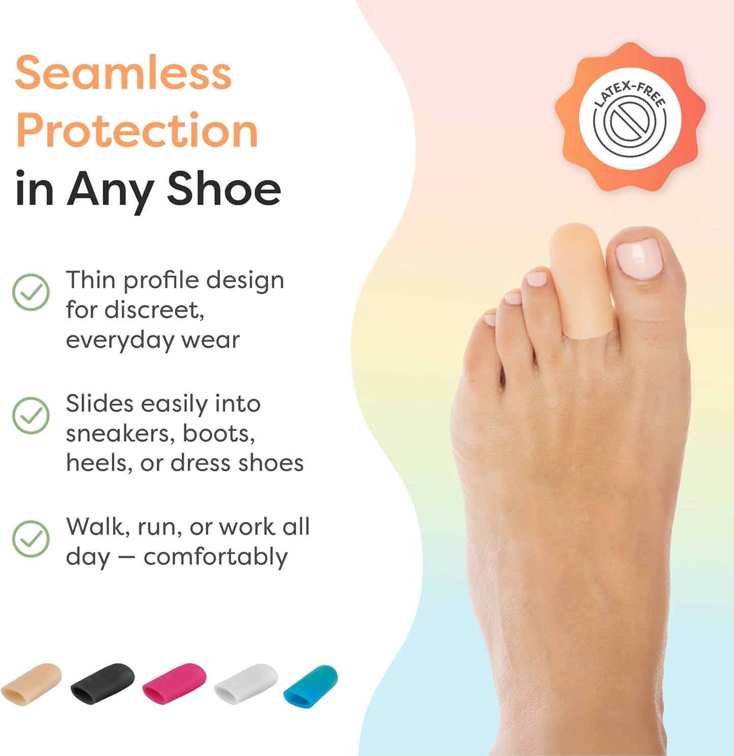 ZenToes 6 Pack Gel Toe Cap and Protector - Cushions and Protects to Provide Relief from Missing or Ingrown Toenails, Corns, Blisters, Hammer Toes (Small, Beige)