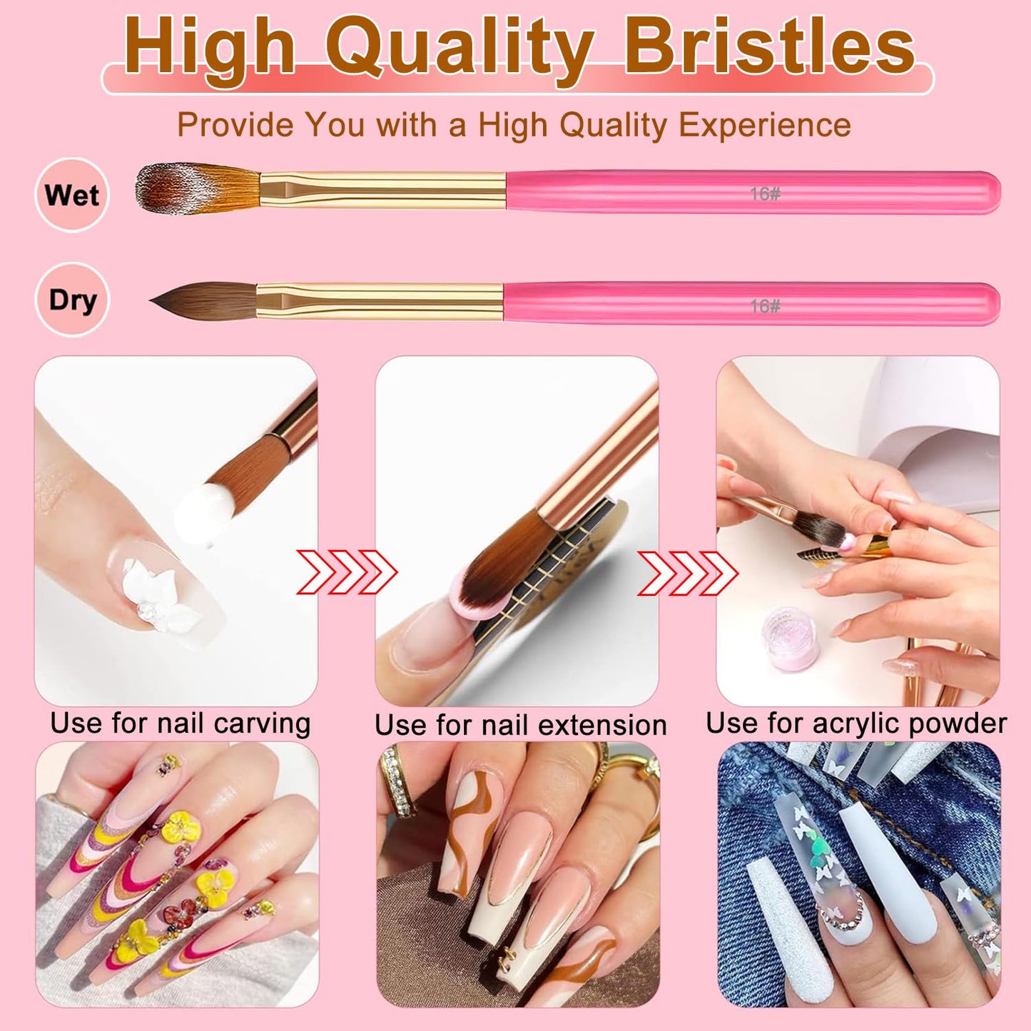 Acrylic Nail Brush Set, 5pcs Acrylic Nail Brush for Nails Size 12/14/16/18/20 Multifunctional Nail Brushes for Acrylic Powder Application,Acrylic Nail Extension, 3D Nail Carving Nail Brush set