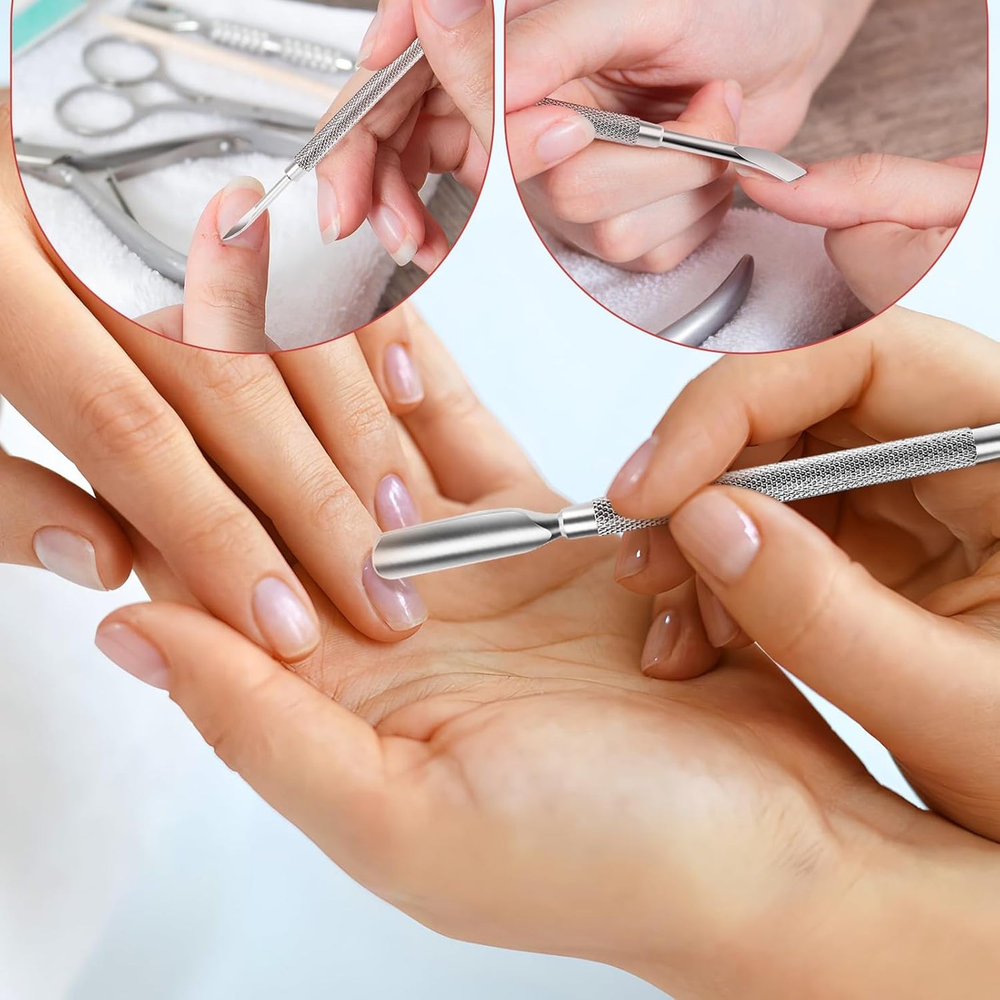 Cuticle Pusher Nail Polish Remover 2-in-1 Cuticle Trimmer Nail Care Tool Cuticle Pusher with 2 Ends Stainless Steel Manicure Tool (Pointed end + Flat Head)