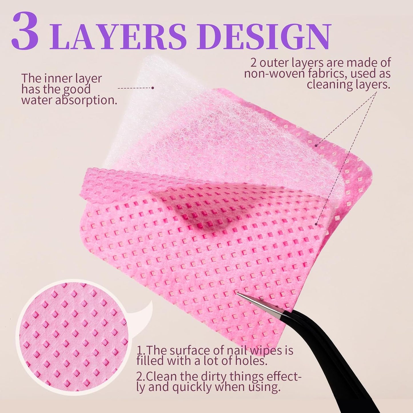 FANDAMEI 740PCS Lint Free Nail Wipes, Nail Wipes for Gel Nails Lint Free, Lint Free Wipes for Nails, Cleaning Pads for Nails, Glue Wipes Lash Extensions, Nail Lint Free Wipes, Nail Prep Pads
