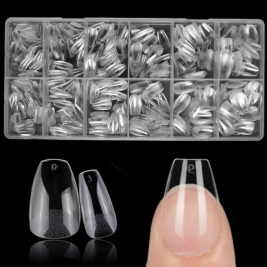 AddFavor Coffin Nail Tips Short Fake Nails, 600pcs Soft Gel Nail Tips Coffin Full Cover Clear Press on Gel Nails False Acrylic Nails Tip for Nail Extensions, 12 Sizes Artificial Fingernails False Tips