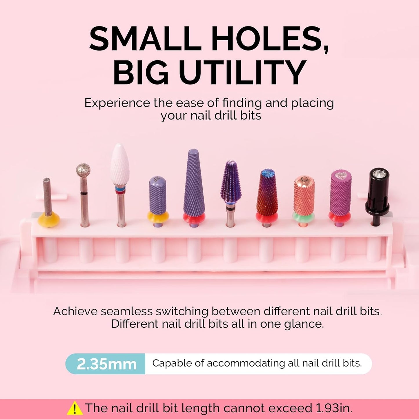 [2025 Upgraded]MelodySusie Acrylic Nail Tool Storage Box,Portable Dustproof Stand Displayer Holder Organizer Container Manicure Efile Accessories Nail Drill Kit Case,Travel Salon Home,Pink(Only Box)