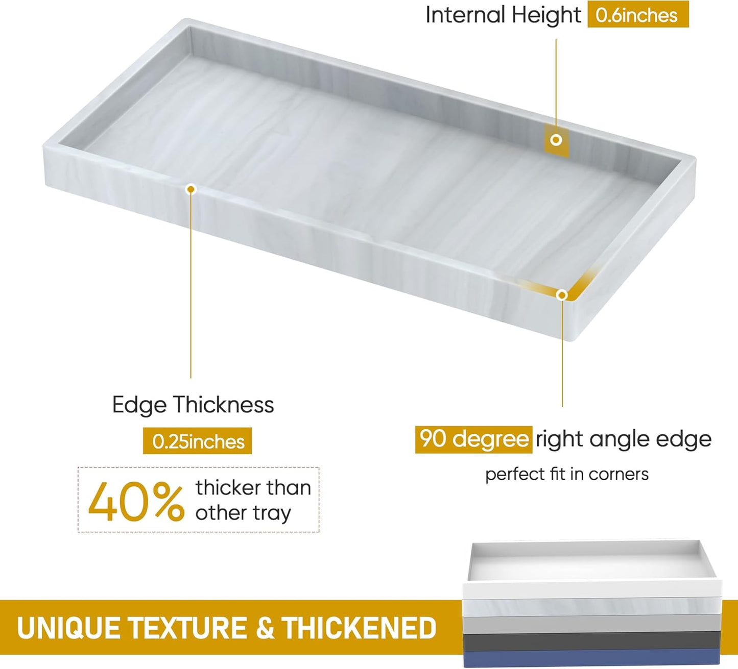 Silicone Bathroom Tray,Shatterproof Bathroom Vanity Tray,High-Grade Silicone Durable Rectangle Tray for Bathroom Trays for Counter Soap Dispenser Tray-Large 10.6 * 5.1 in