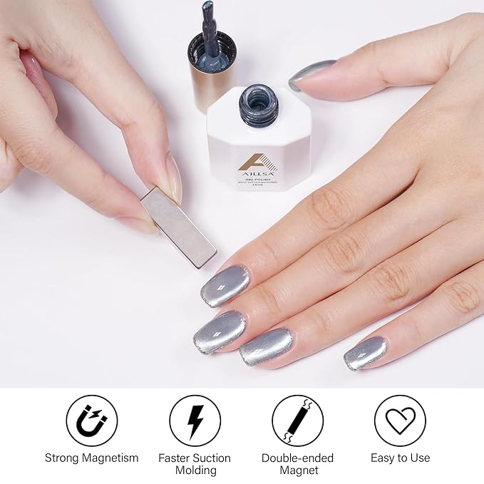AILLSA Glass Cat Eye Gel Nail Polish, 15ml Gray Glitter Jelly Sheer Gel Polish, Translucent Magnetic Shimmer Sparkle Nail Art U V Salon 0.5 OZ GF32