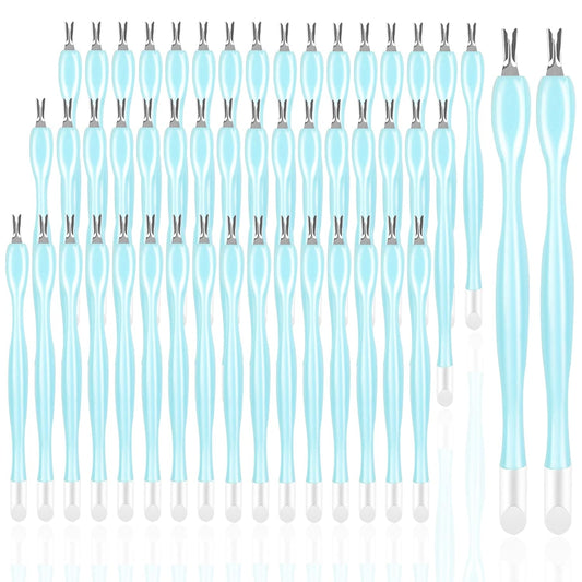 50Pcs Nail Cuticle Trimmer Rubber Nail Cleaner,heemeei Plastic Handle Cuticle Knife, Double End Nail Dead Skin Fork Cuticle Pusher Bulk Nail Art Cuticle Remover Tools for Girls Women and Men-Blue…