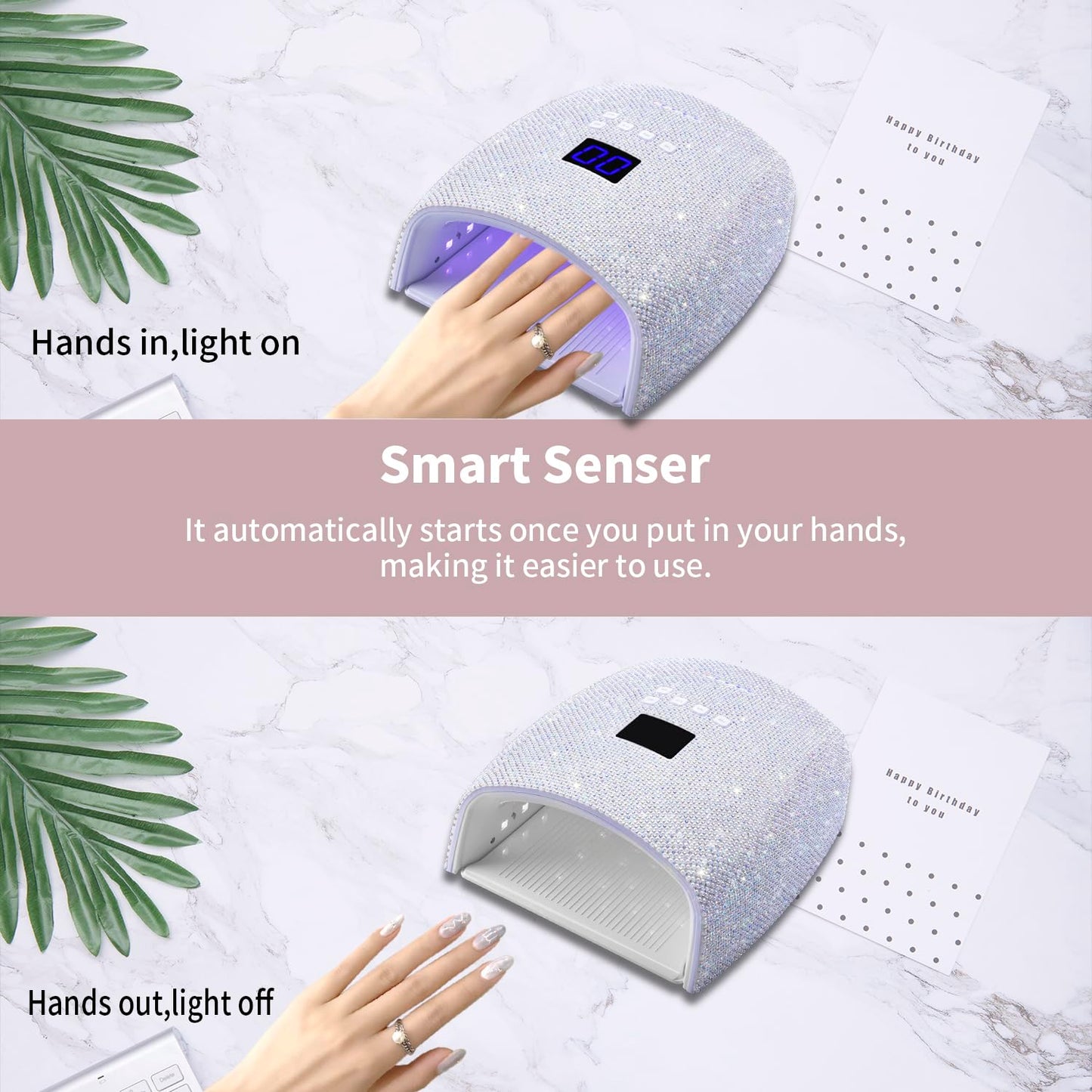 48W Cordless UV LED Nail Lamp,Rechargeable Gel Nail Dryer with Handle Nail Art Manicure Tools for Home and Salon (Pearl Diamond)