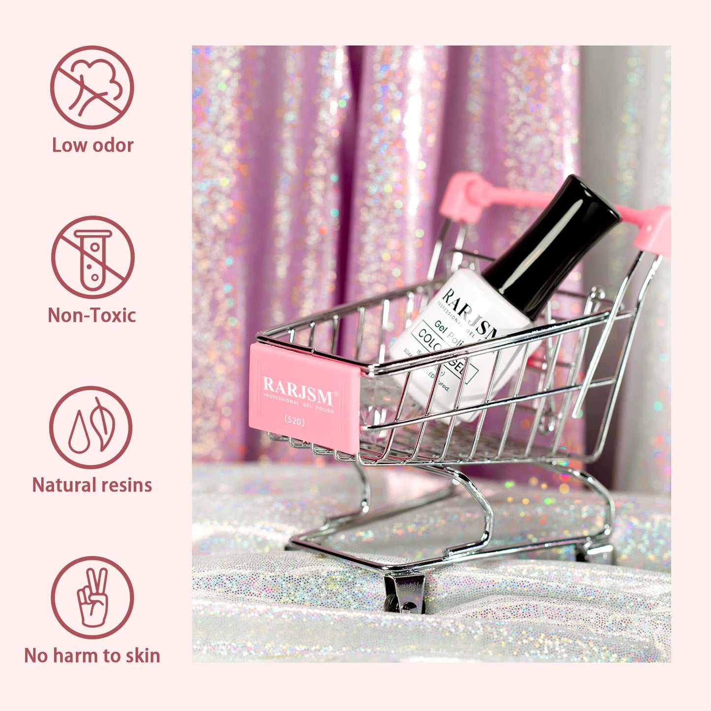 RARJSM Glitter Gel Nail Polish Chunky Rose Pink Shimmer Iridescent Gel Polish 15ml Holographic Rainbow Effect Soak off L e d U V Curing Required High Pigments for Home Salon Manicure Nail Art