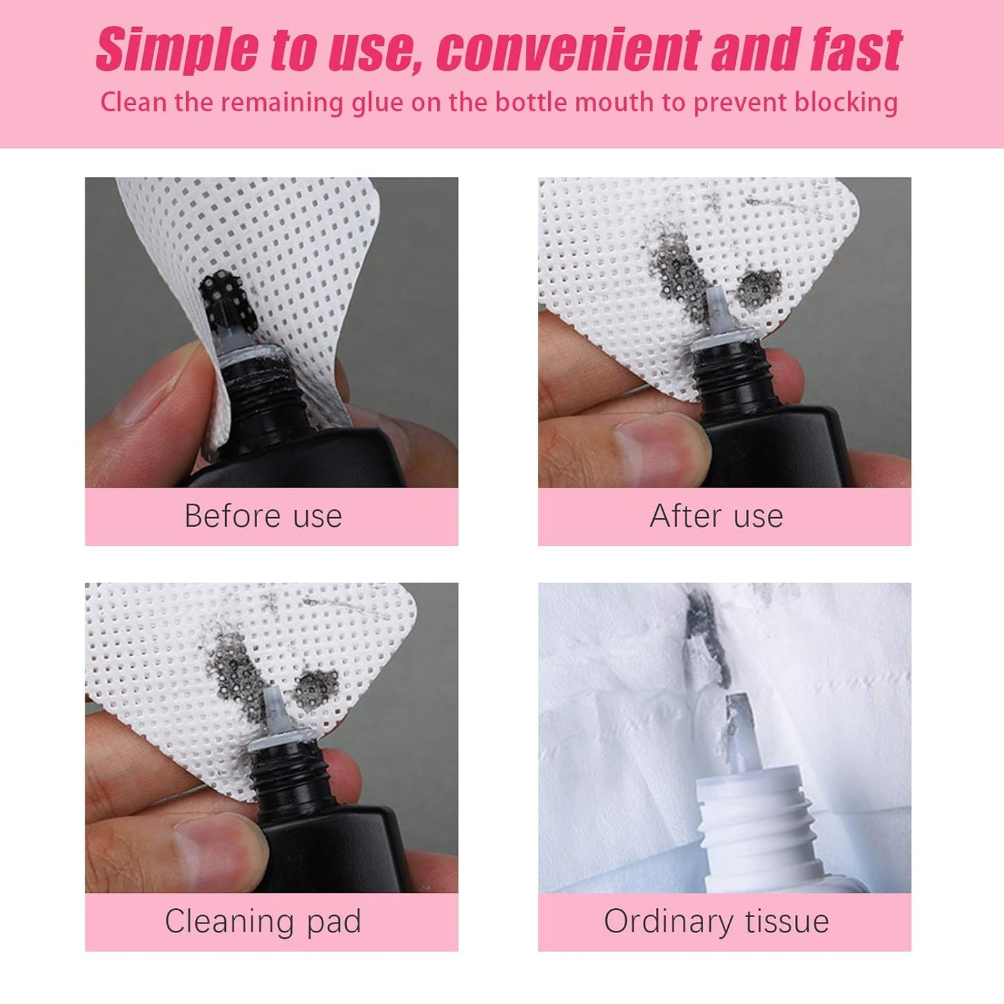 600 PCS Eyelash Glue Wipes Lint Free Nail Wipes, EBANKU Adhesive Wipes for Lash Glue Nail Polish Remover Pads, Glue Nozzle Wipes Non-Woven Fabric Wipes Eyelash Extension Supplies
