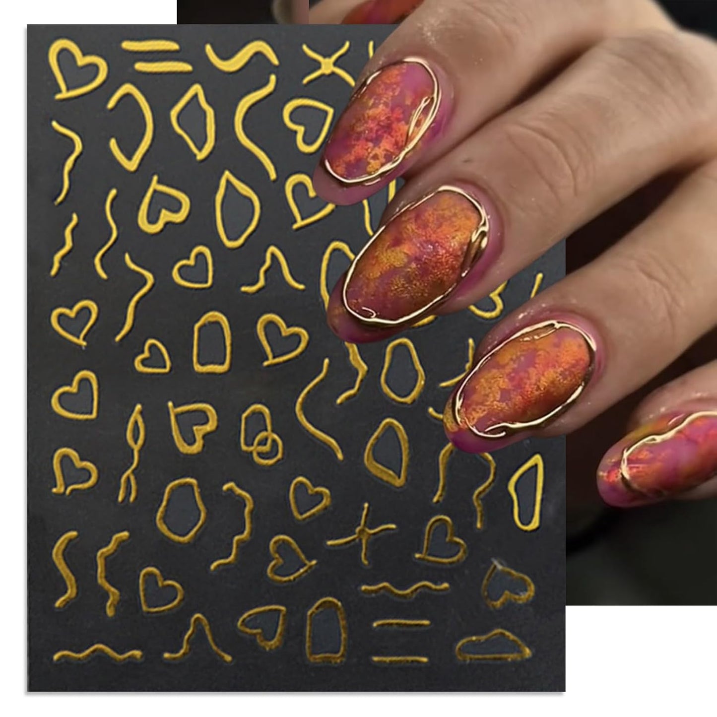 Irregular Frames Nail Art Stickers - Colorful Minimalism Geometric Hollow Design Nail Decals for DIY Manicure Nail Decorations(6 Sheets)