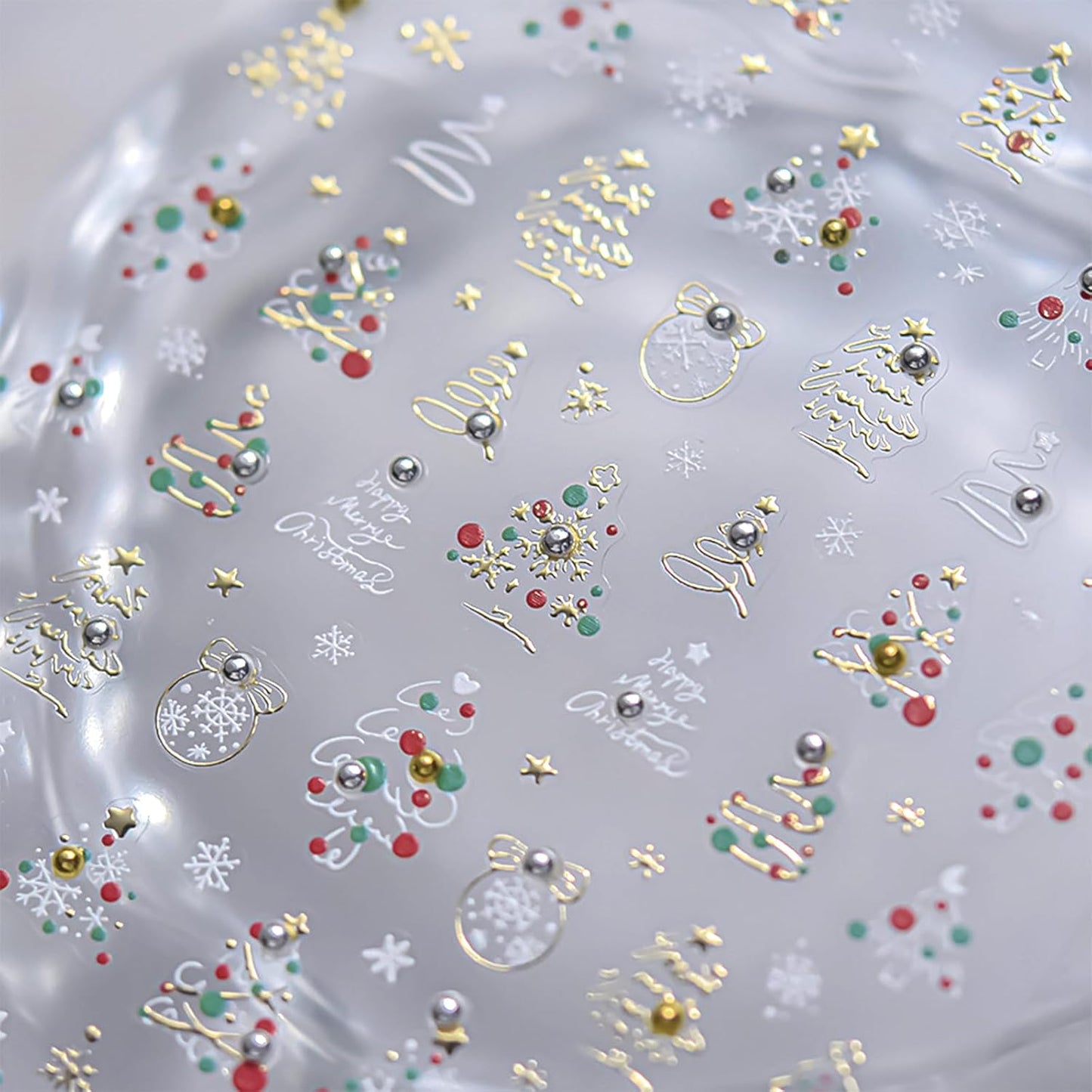 1 Sheet Christmas Tree Nail Art Sticker 5D Embossed Colorful Christmas Tree with Gold and Silver Pearl Nail Sticker Decal Acrylic Nail Supplies for Women Girls DIY Nail Art Decoration