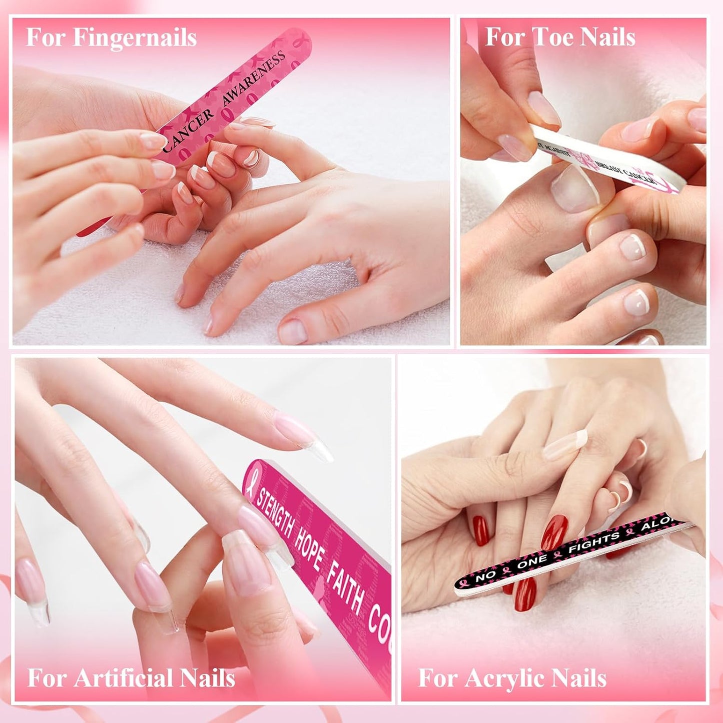 50 Sets 4.72" Breast Cancer Awareness Gift Nail File with Pink Ribbon Design Breast Cancer Awareness Nail Files Bulk Manicure Tools for Women Party Gift Accessories(48PC)