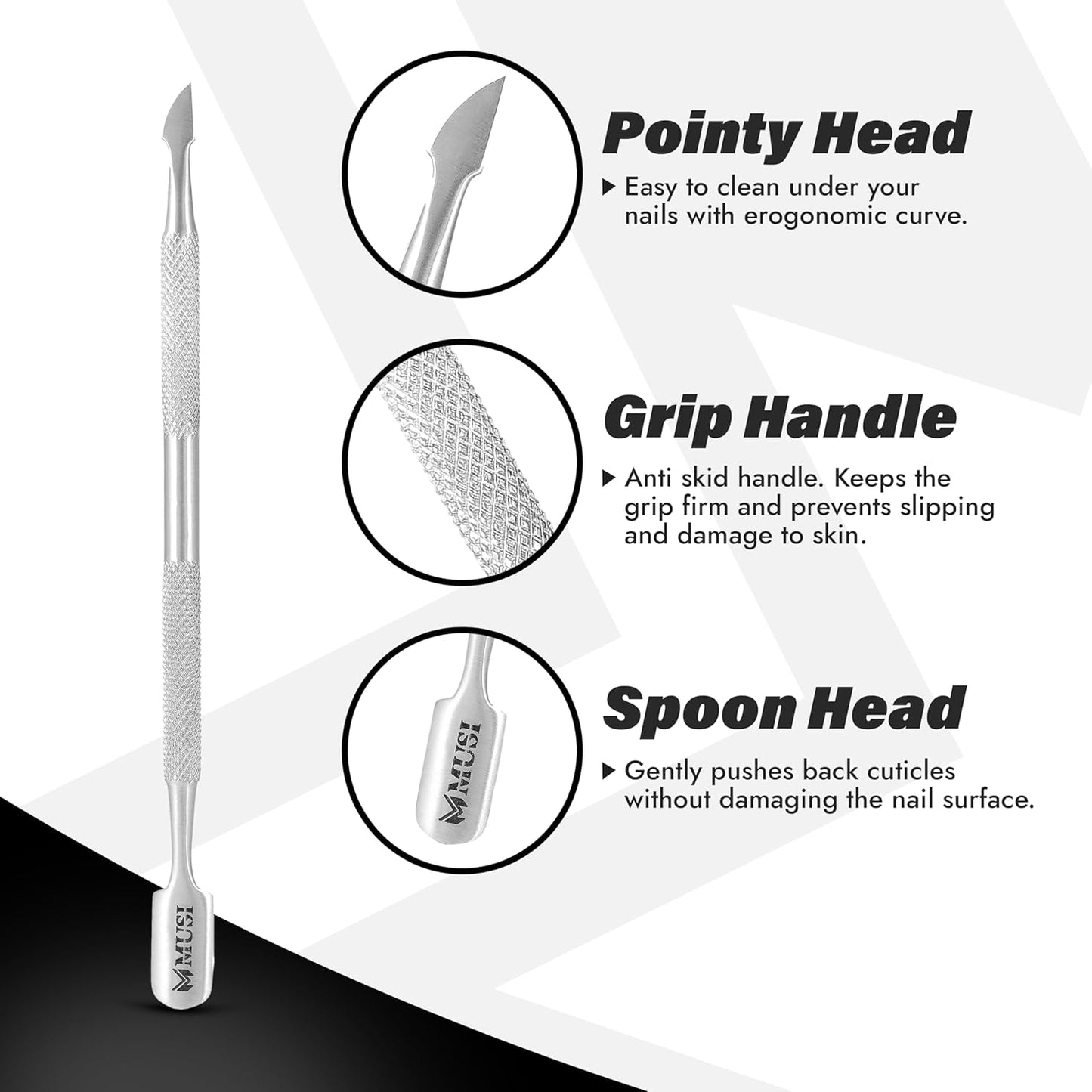 MUSI 4-Piece Cuticle Care Kit – Precision Cuticle Nipper, Pusher, Scraper & Cuticle Scissors – Stainless Steel Manicure Tools Set for Nail & Skin Grooming – Salon & Home Use
