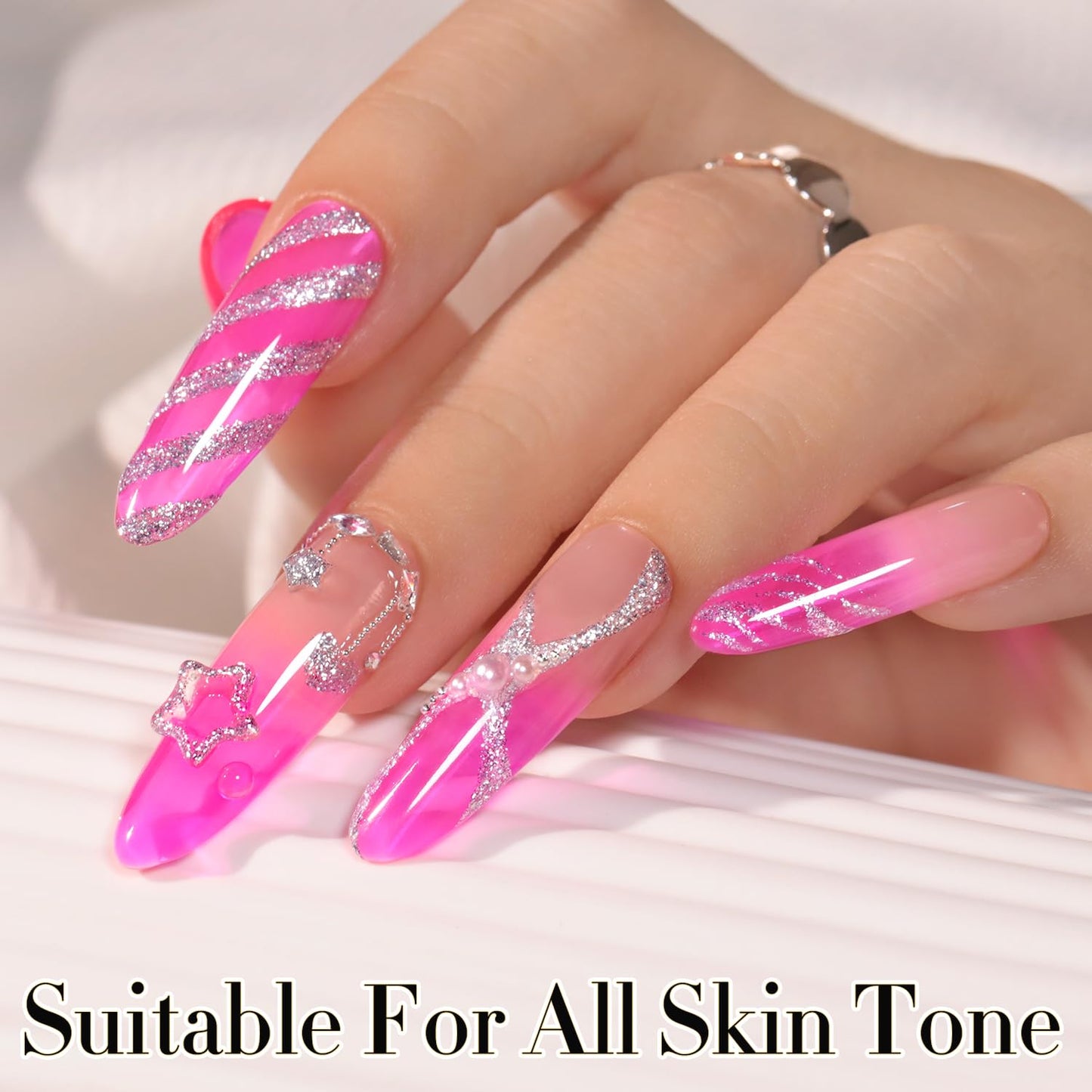 Double Rhythm 0.5 Oz Jelly Gel Polish Same Color Same Bottle Sheer Neutral Natural Light Milky Pastel 15ML Translucent Polish Art DIY at Home (Neon Pink-A1642)