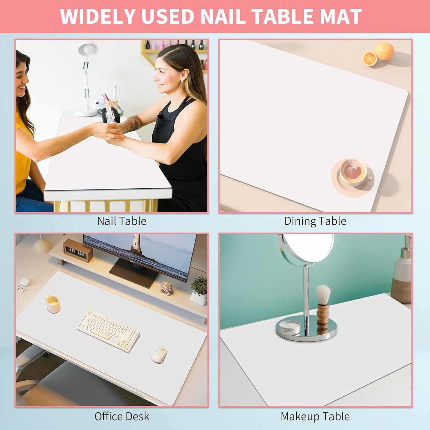Double-sided Nail Table Mat for Nail tech - Soft Microfiber PU Leather Nail Desk Mat - Foldable Nail Art Table Mat Acetone Resistant for Nails Salon Home (White) (Mat Only)