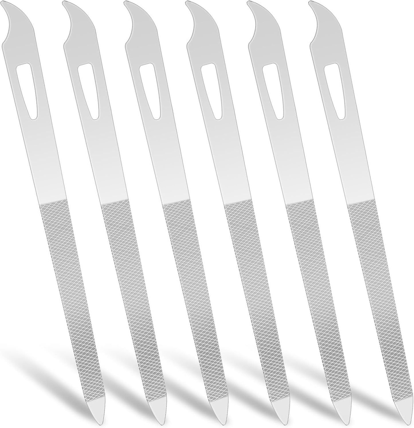 6-Piece Stainless Steel Nail File Set with Cleaner Tip - Double Sided, Durable, Professional Diamond Buffer for Natural Nails