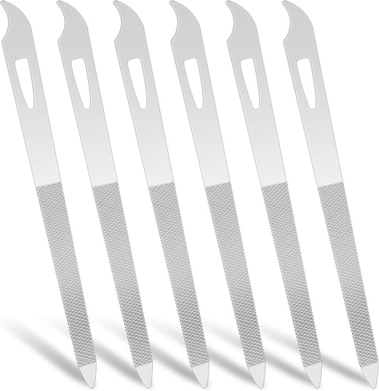 6-Piece Stainless Steel Nail File Set with Cleaner Tip - Double Sided, Durable, Professional Diamond Buffer for Natural Nails