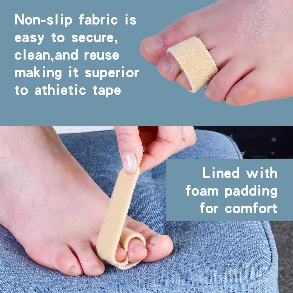 Medical-all Toe Separators for Overlapping Toes, Bunions, Big Toe Alignment, Corrector and Spacer, Reusable Fabric Buddy Wraps for Broken Toes, Hammertoe Straightener (BEIGE)
