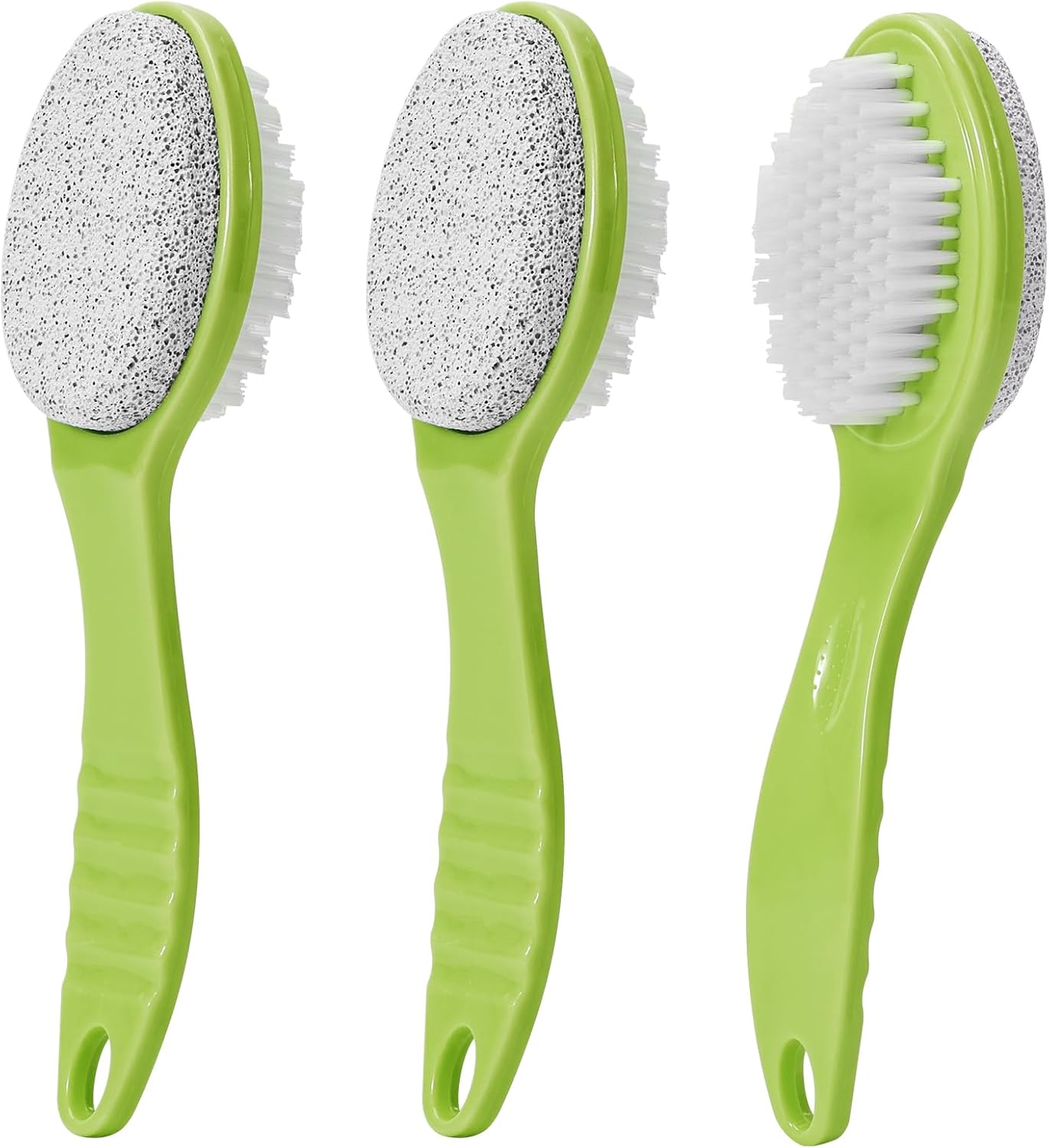 Foot Callus Remover, Double-Sided Pumice Stone Brush for Feet, 3 Pack Foot File Scrubber for Home Feet Care, Multi Purpose Pedicure Tools with Handle for Dead Skin Remover in Shower, Green