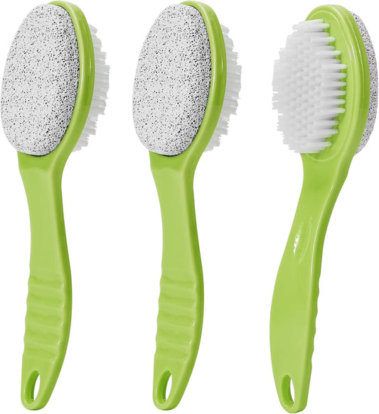 Foot Callus Remover, Double-Sided Pumice Stone Brush for Feet, 3 Pack Foot File Scrubber for Home Feet Care, Multi Purpose Pedicure Tools with Handle for Dead Skin Remover in Shower, Green