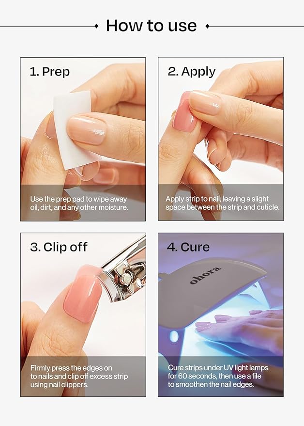 ohora Semi Cured Gel Nail Strips (N Glazed Donut) - White, Solid, Works with Any UV/LED Lamps, Salon-Quality, Long Lasting, Easy to Apply & Remove - Includes 2 Prep Pads, Nail File & Wooden Stick
