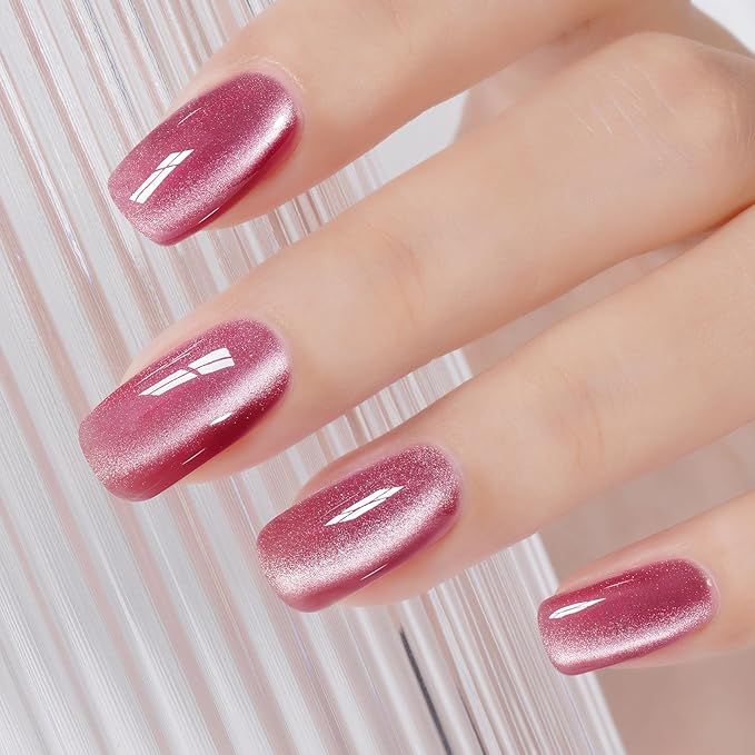 AILLSA Cat Eye Gel Nail Polish Pink Rose Glitter Crystal Polish with Magnet, Nude Burgundy Sparkle Nail Polish Reflective Translucent Jelly Color U V Magnetic Gel Salon DIY at Home 0.5 OZ GF20