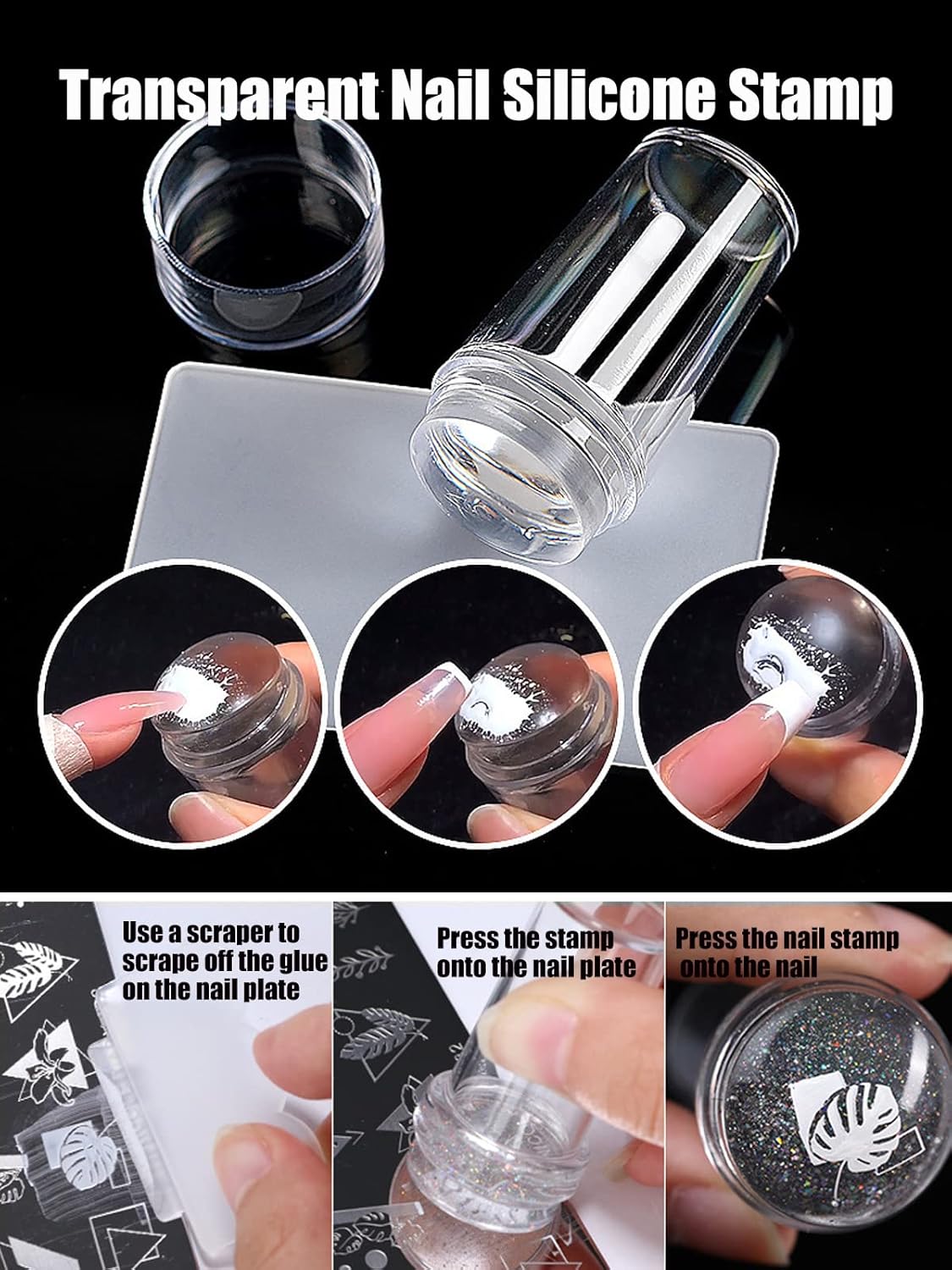 French Nail Stamper Gel Nail Polish Kit with Nail Art Brush Dotting Pens, Gorvalin Black & White UV Gel Nail Polish French Manicure Kit for French Tips DIY Nail Design