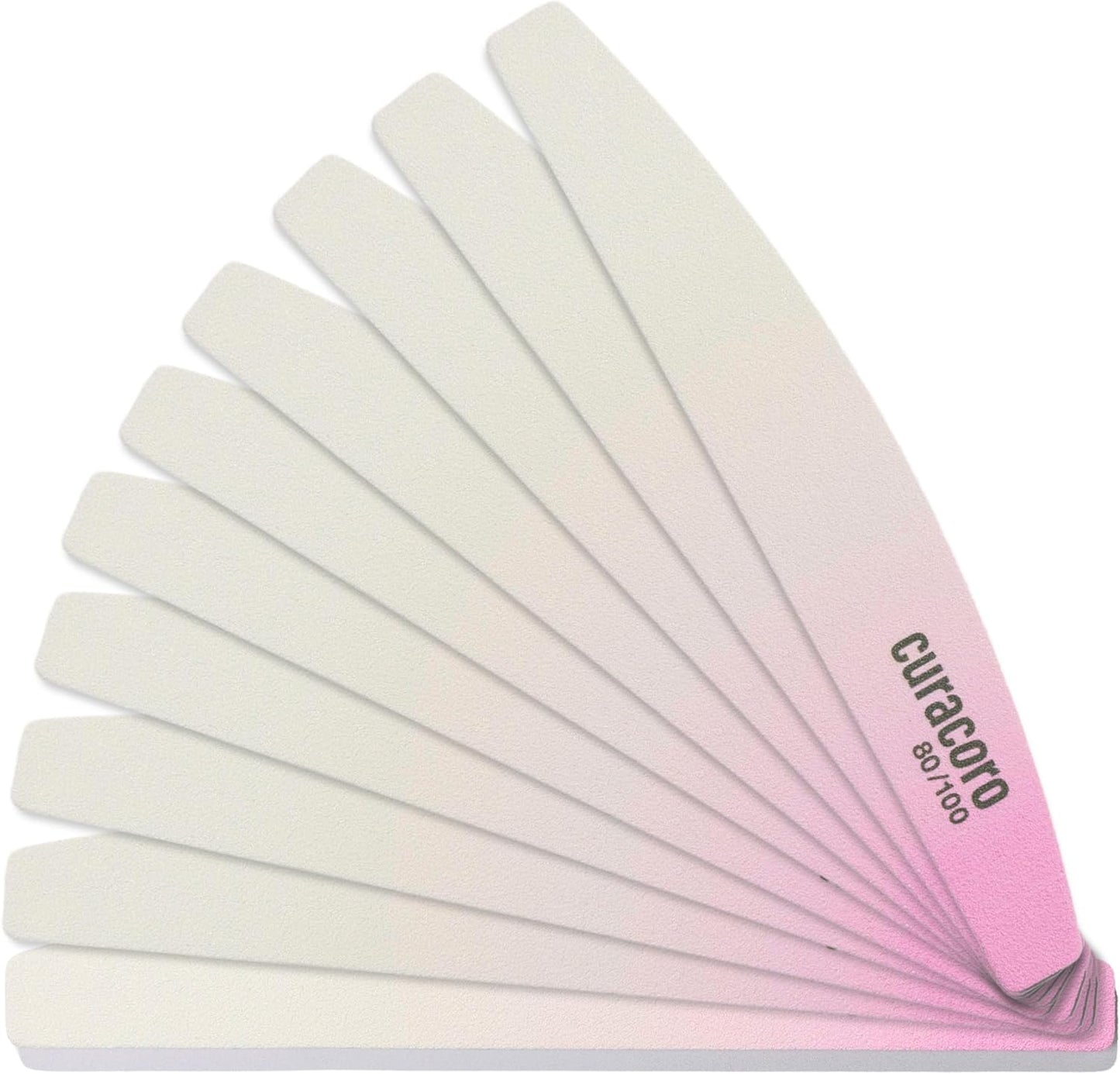 Curacoro 10 PCS Nail File - Professional Half-Moon Nail Files Double Sided Emery Board (80/100 Grit), Washable Nail Files and Buffers, Smooths & Shapes Nails, Manicure & Pedicure Buffing Tools