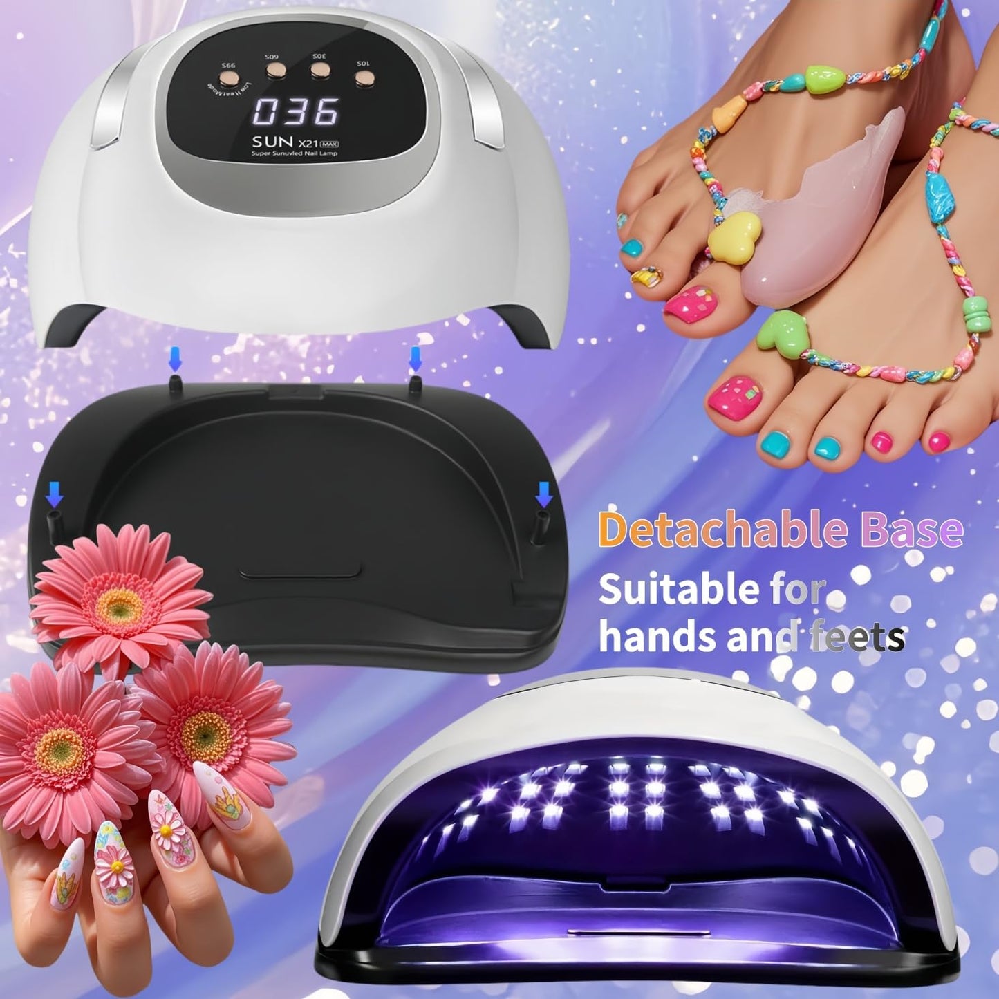 UV LED Nail Lamp with 72 Beads, 320W Nail Curing Lamps for Gel Polish with Automatic Sensor/4 Timer Setting,Led Nail Dryer, Professional Nail Art Drying Tools for Fingernail and Toenail.